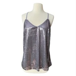 Indie Sleaze Grey Sequin Cami Tank Top Medium  Party Girl Sparkle‎ Tumblr